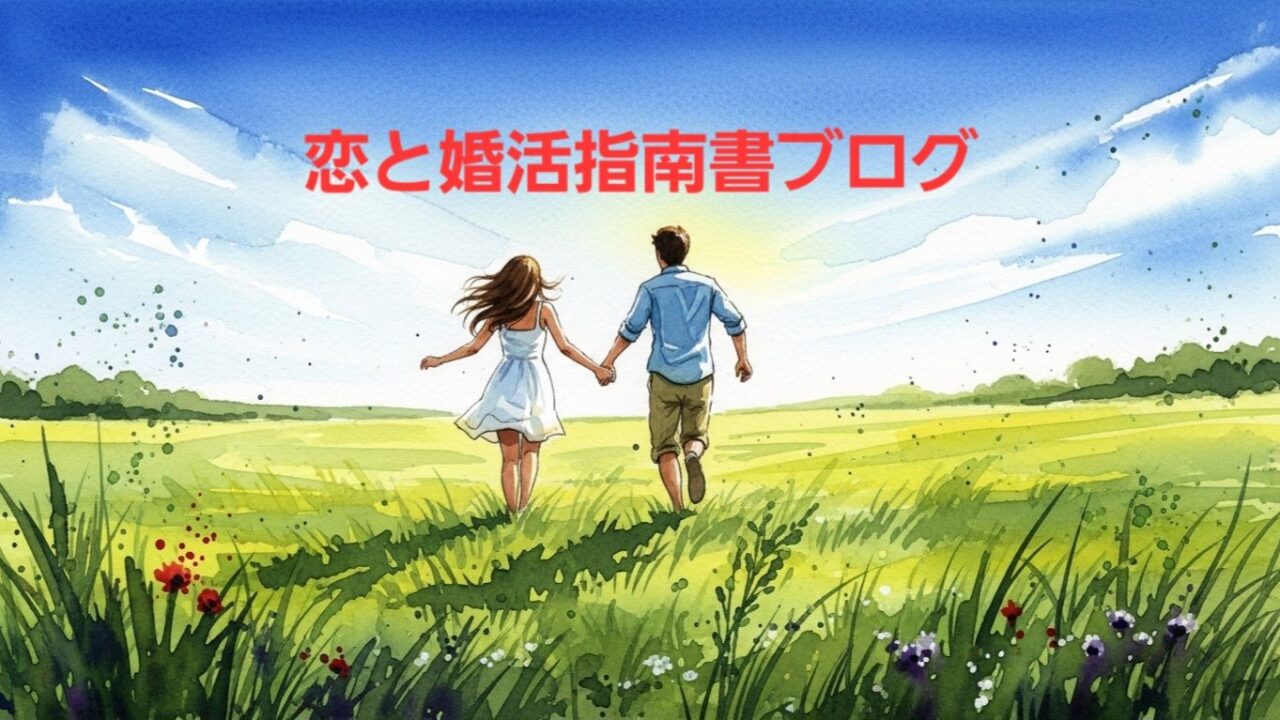 晴れ渡る空と一面の草原とカップル